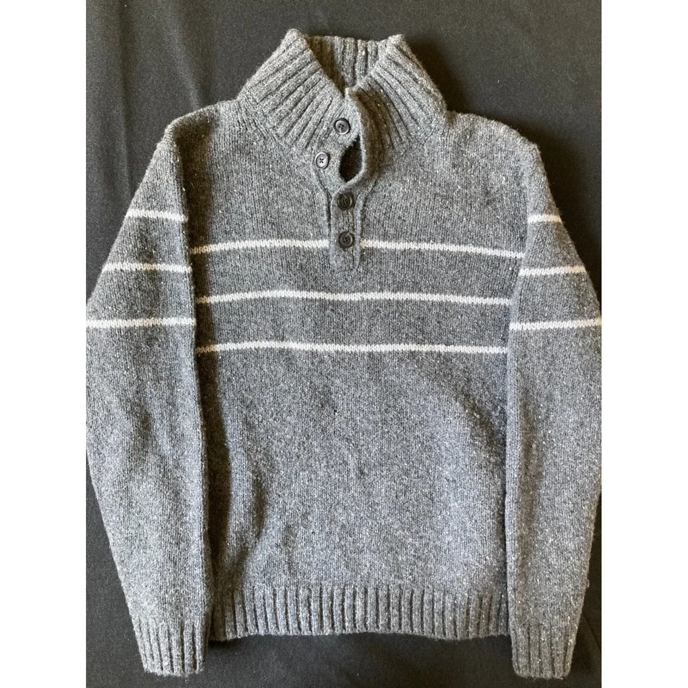 Banana Republic Mens XL Gray Wool‎ Silk Blend Striped Donegal Mock Neck Sweater